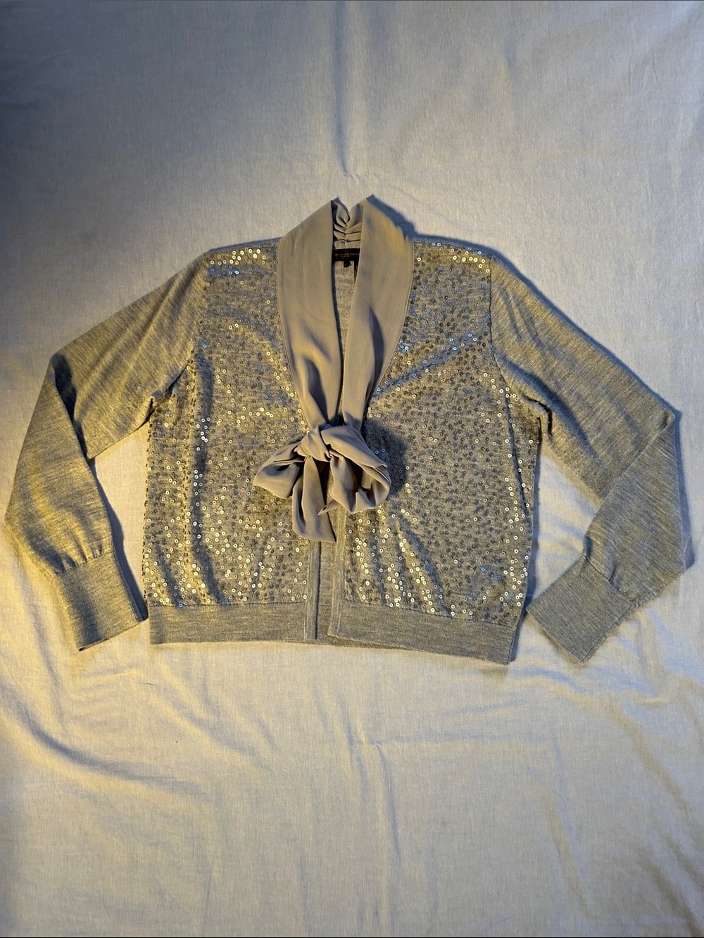 Donna Karan New York Sequined Light Gray Women’s Sweater with Scarf Accent